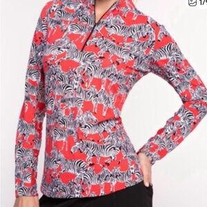 IBKUL Women's Large Mock Neck Novelty Zebra Print Long Sleeve UPF 50